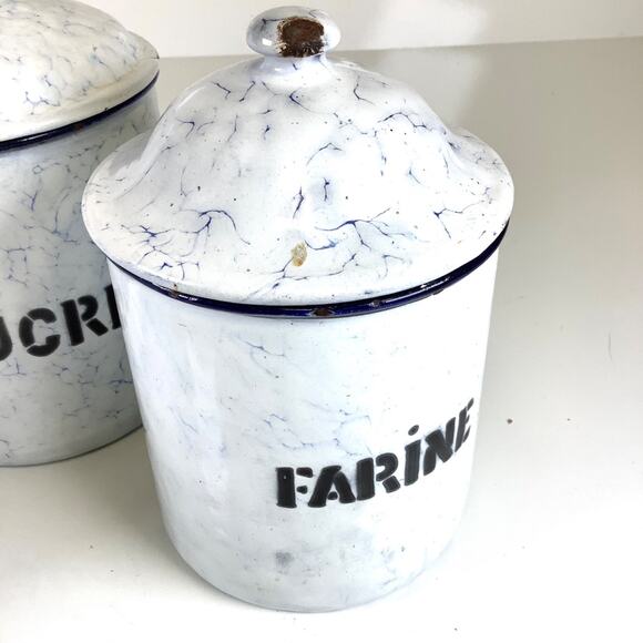 Vintage French Enamel Graniteware Canister Set of 3 Farmhouse Enamelware 1920/30 - Picture 2 of 8